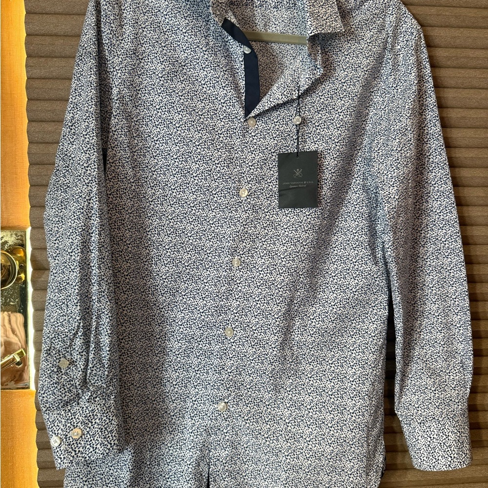 John Varvatos Navy and White Patterned Shirt